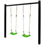 Gyngestativ i stål inkl. 2 grønne gyngesæder - Pulverlakeret sort