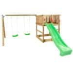 Legetårn inkl. gyngestativ grøn rutsjebane og gyngesæder