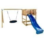 Legetårn inkl. gyngestativ blå rutsjebane og redegynge