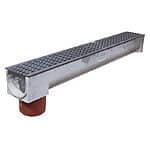 Aquadræn 1,0 m støbejernsrist og bundudløb Ø 11 cm 10 cm høj - 13 cm bred udvendig mål