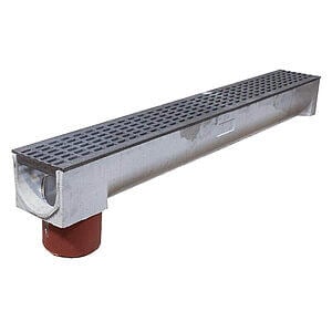 Aquadræn 1,0 m støbejernsrist og bundudløb Ø 11 cm 10 cm høj - 13 cm bred udvendig mål