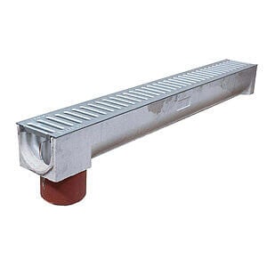 Aquadræn 1,0 m m/rist og bundudløb Ø 11 cm 10 cm høj - 13 cm bred udvendig mål