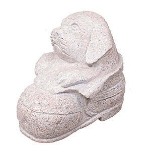 Hund i støvle rosa granit 35 cm