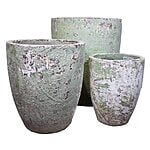 Antik stentøjskrukke hvid/grøn S/3 Ø55/45/35 H66/53/42