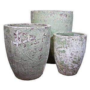 Antik stentøjskrukke hvid/grøn S/3 Ø55/45/35 H66/53/42