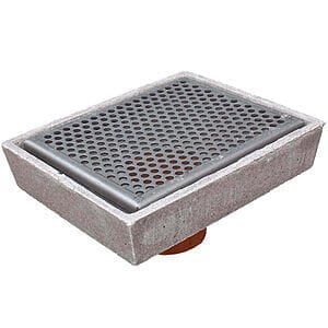 Afløbsrist 27x33cm i polymerbeton med rustfri dæksel og ø 110 mm PVC-afløb