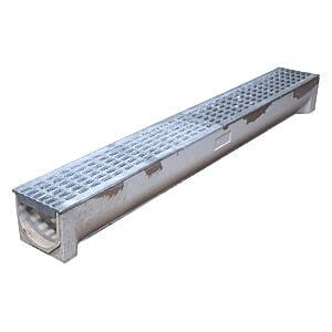 Aquadræn 1,0 m galvaniseret støbejernsrist 10 cm høj - 13 cm bred udvendig mål