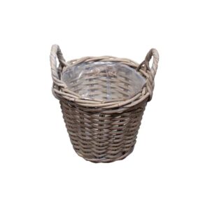 Plantekurv i Grå rattan Ø24x24 cm med hank
