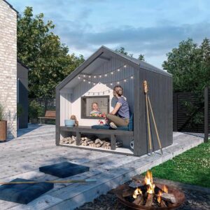 Cozy legehus - 184x208 cm m/bænk - ubehandlet - inkl. tagpap og alulister