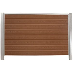 Brun blokhus med stålstolper