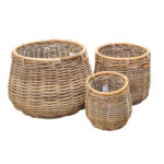 Rund Kurv m. kant af Rattan & Tyk plastik - sæt á 3 størrelser Ø21/30/40x25/30/35 cm