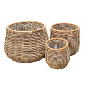 Rund Kurv m. kant af Rattan & Tyk plastik - sæt á 3 størrelser Ø21/30/40x25/30/35 cm