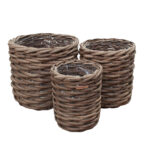 Grå Rund Rattan Plantekurv i Kraftig Rattan - Sæt á 3 Ø29/36/45 x H33/37/40 cm