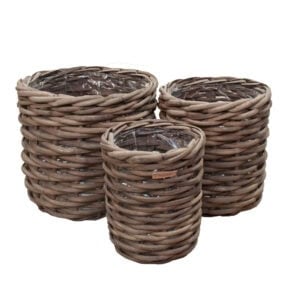 Grå Rund Rattan Plantekurv i Kraftig Rattan - Sæt á 3 Ø29/36/45 x H33/37/40 cm