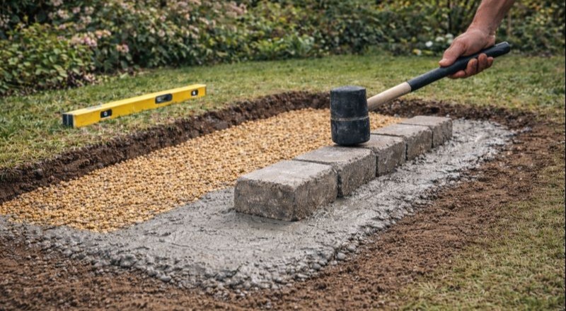 saetning af kantblokke i beton